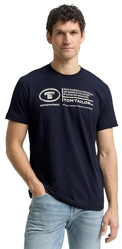 TOM TAILOR Herren Basic T-Shirt mit Print aus Baumwolle