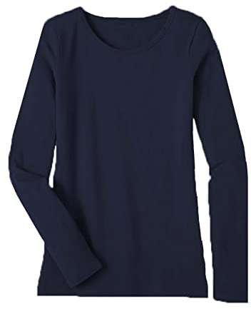 Women's Ladies Long Sleeve T-Shirt Ladies Plus Size Round Neck Stretchy Plain Fitted Basic Jersey Casual Tee Top.