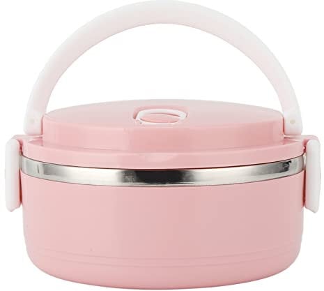 Jadeshay Lunch Box Stackable Hot Food Insulated Box 304 Stainless Steel Round Thermal Lunchbox Sealed Food Containers(Pink)