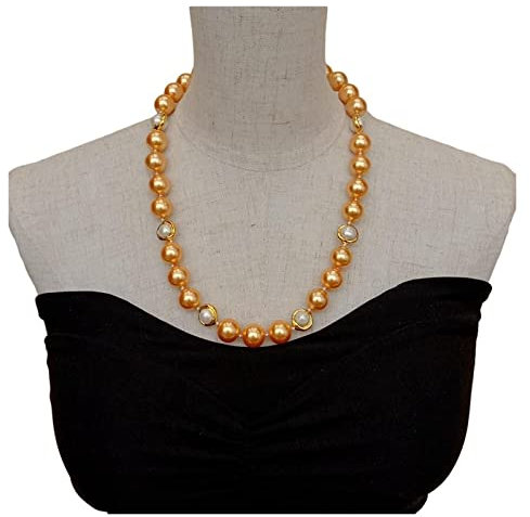 GREnTiNS 14 mm runde Champagner -Meeresschalen -Perle Kultivierte weiße Perlenkette 23