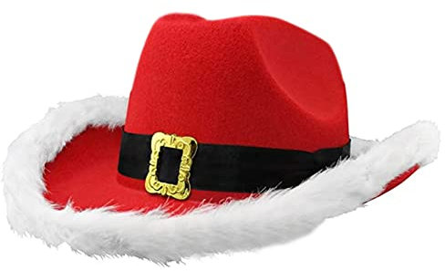 Mauqfra Weihnachtsmann Cowboyhut Weihnachten Party Cap Western Filzhut Rot Cowgirl Hut Breite Krempe Sommerhut Jazz Hut für Damen Herren, Siehe Abbildung, One size