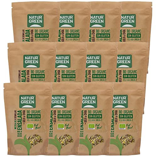 NATURGREEN - Mezcla de 6 Semillas Ensalada Goji y Chía Ecológica, Consumir en Crudo o Tostadas - Pack 12 x 225g