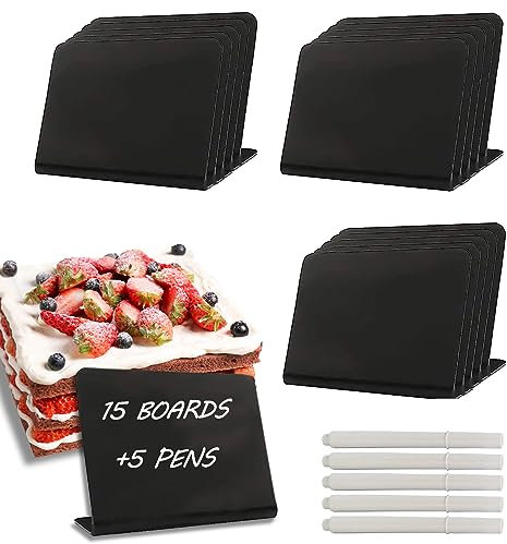 15 Mini Kreidetafeln Set, L Beschriften kleine Tafeln, 9,6 x 7,5cm Mini-Tafelschilder, Beschriften kleine Tafeln, Buffet Schilder Leicht zu beschreiben und abzuwischen, für Party, Bäckerei, Schwarz