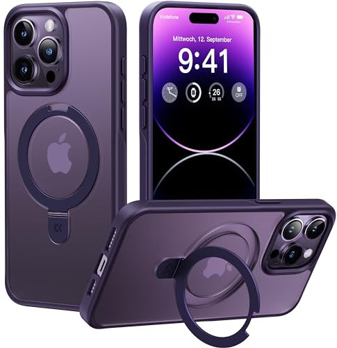 CASEKOO 2025 Neu Magic Stand für iPhone 14 Pro Max Hülle für MagSafe [Militärschutz] [Unsichtbarer Ständer] Stoßfeste Kratzfeste Schutzhülle Dünne Griffige Handyhülle Matte Case - Dunkellila