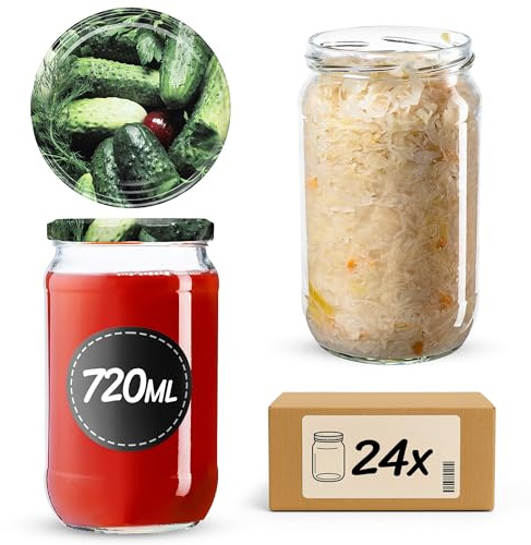 KADAX 24er Set Einmachgläser 720ml TO82 Gurken, Große Sturzgläser mit Schraubdeckel, Einkochgläser Fermentierglas für Gurken, Gemüse, Sauerteig