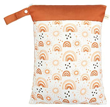 Treer Windeltasche Baby 30x40cm Regenbogen-Serie Wasserdichte Wetbags mit doppelt Reißverschluss - Nass Trocken Trennung - Hängende Kleinkind Stoffwindeln Organiser Beutel (Orange)