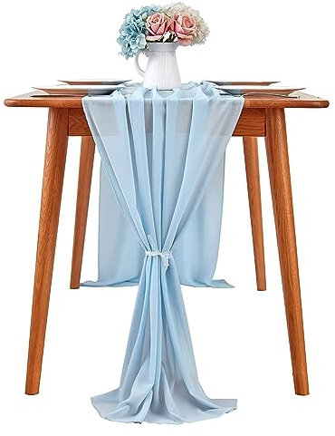 Waylipun Chiffon Tischläufer, 300x70CM Tischläufer Chiffon Dekorieren, sehr dünner Tischläufer, zarte Tischdeko für Geburtstage, Hochzeiten Brautparty, Babyparty, Partydekorationen (Hell Blau)