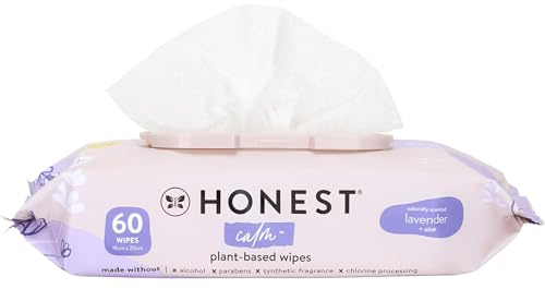 The Honest Company Calm + Cleanse Naturally Scented Wipes | Cleansing Multi-Tasking Wipes | 99% Water, Plant-Based, Hypoallergenic | Lavender, 60 Count