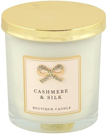 Boutique Candle Hand Poured Scented Soy Wax Gold Diamante Bow 9cm Cashmere and Silk