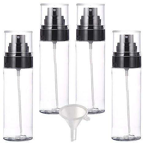 LusDoly Pack of 4, Empty Transparent 80ml Plastic Fine Mist Atomiser Bottles with Black Sprayer Empty Water Spray Bottles for Water Cosmetic Containers Travel