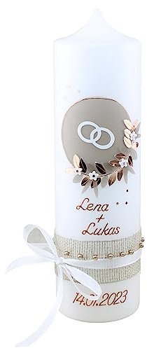 Cerziies® Hochzeitskerze Lena und Lukas mit Namen und Datum, individuell und handverziert 1969, Kerzengröße :ca. 25x7