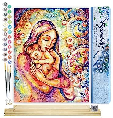 Figured'Art Peinture par Numéro Adulte dans Les Bras de sa Mère - Activité Manuelle Kit de Loisir Créatif DIY Numéro d'Art Complet - 40x50cm avec châssis en bois à monter