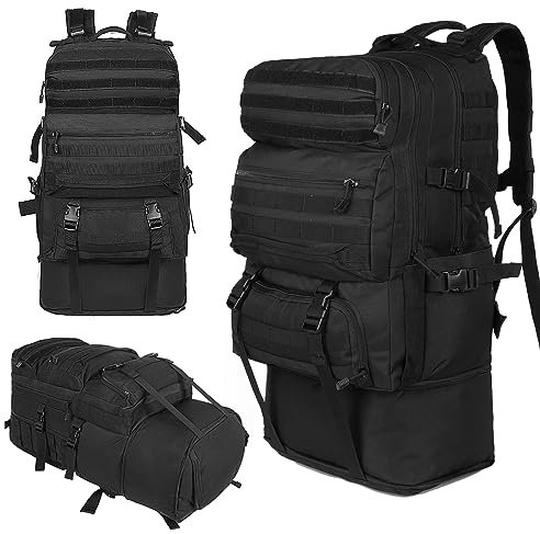 Oreunik Militär Rucksack Herren,45L Wasserdicht Taktischer Bundeswehr Rucksack Molle Rucksäcke Survival Backpack für Wandern im Freien Trekking Camping Wandern Angel Reise Arbeit (70L Schwarz)