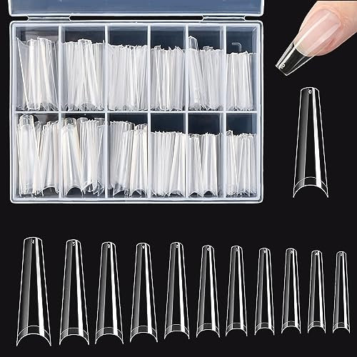 Wisebom Faux Ongles Capsules Clairs Carrés, 240 Pcs Extra Long Courbe C Faux Ongle Artificiel Demi-Couverture Ongle, Pose Américaines Coniques Ongles Transparente pour Salons de Manucure Nail Art DIY