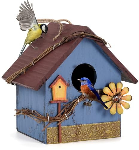 JUJOYBD Deko Vogelhaus Zum Aufhängen, Nistkasten für Vögel wetterfest Vogelhäuschen Meisenkasten Brutkasten für Meisen, Sommer Gartendeko Balkon Garten Terrasse