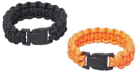 Slokey Armbänder Überlebensarmband 24 x 2,2 cm - Mit Kompass, Pfeife, Notfallmesser und Feuerstarter aus Polyester - Verstellbar und schnell lösbar - Überlebensausrüstung - Schwarz & Orange