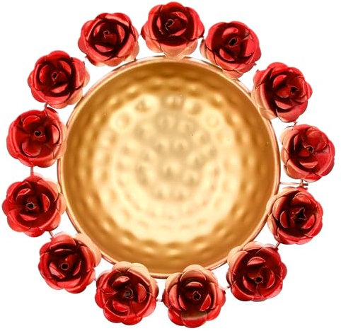Metal Urli Bowl Diwali Diya Decoration for Tea Lights Floating Candles Flowers Holder Rose Urli Traditional Indian Festival Navratri Decorative for Home Wedding Table Décor Gift (Red - Small)
