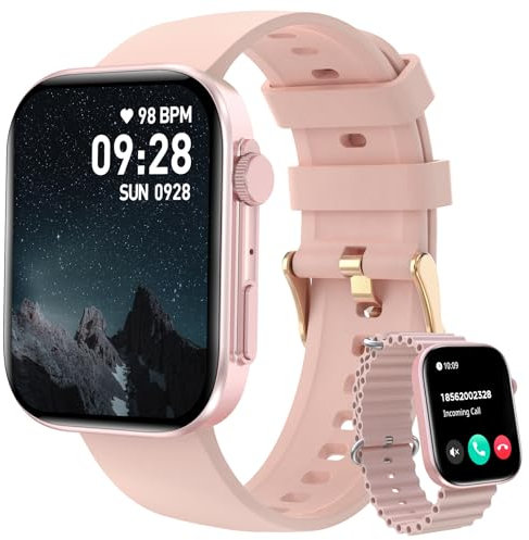 BRIBEJAT Smartwatch Damen mit Telefonfunktion, 2,01 Zoll Touchscreen, 110+ Sportmodi, Fitnessuhr mit Herzfrequenz/SpO2/Schlafmonitor/Menstruationszyklus, IP68 Wasserdicht Uhr für Android iOS,Rosa