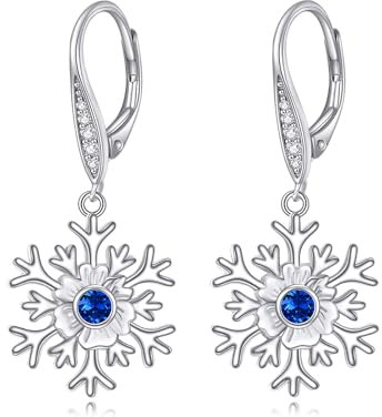POPLYKE Schneeflocke Ohrringe für Frauen Sterling Silber Leverback Schneeflocke Dangle Drop Schmuck Geschenk für Mädchen (Schneeflocke)