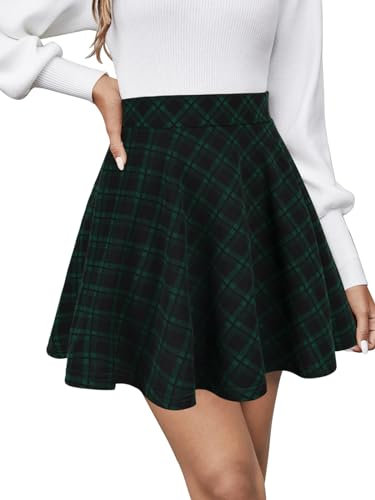 REORIA Damen ausgestellte A-Linie Faltenröcke Mini Karierter Rock Tennis Schule Tanz Skort Cheerleader Kostüm Grün kariert XXL
