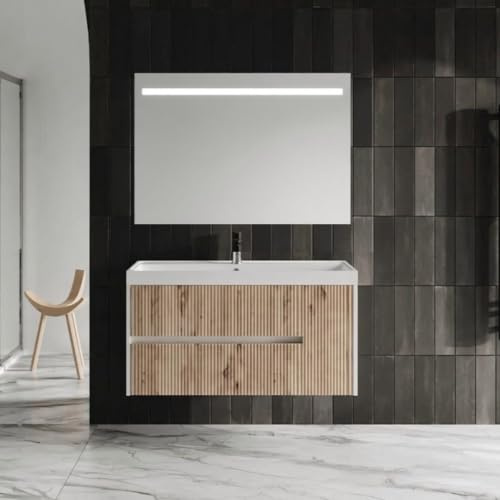KIAMAMI VALENTINA - Badezimmermöbel 100cm in Goldeiche ohne Spiegel - Wandmontage | Cortina