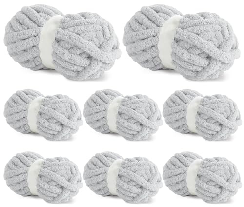 BALAPET Chunky Chenille Yarn for Crocheting & Knitting, 8 oz/226.8g, 27 yds/25m, Soft Fluffy, Thick Velvet Plush, Polyester, Handcrafts, Weaving, Making Blankets, Smoky Gray, 8 Pack