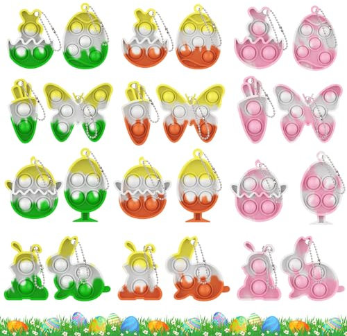 Pop Push It Fidget Toy, 24 Stück Mini Silikon Schlüsselbund Toys, Poppet Bubble Finger Toys, Mini Pop Push Schlsselbund, Antistress Spielzeug, Stress Reliever Anti-Angst für Kinder Erwachsene