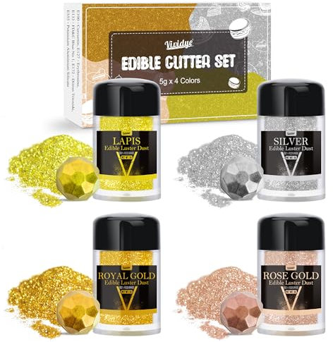 Edible Glitter - 4 Colours Luster Dust Edible Glimmer Powder for Sparkling Drinks, Foods, Wine, Beverage, Cake - Food Grade Shimmer Dust Powder for Cocktails, Baking, Cupcakes Decoration - 5g Bottles