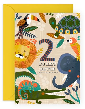 Central 23 Kinder Geburtstagskarte Zum 2. Geburtstag – Wilde Tiere – Süße Geburtstagsgeschenke Für Jungen Und Mädchen – 2 Jahre Alt – Kommt Mit Aufklebern