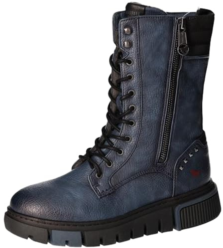 MUSTANG Damen Stiefelette Biker Boot Plateausohle Reißverschluss 1502-503, Größe:39 EU, Farbe:Blau