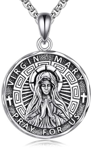 YFN Jungfrau Maria Halskette Sterling Silber Religiöse Beschützer Anhänger Virgin Mary Schmuck Geschenke für Damen Herren