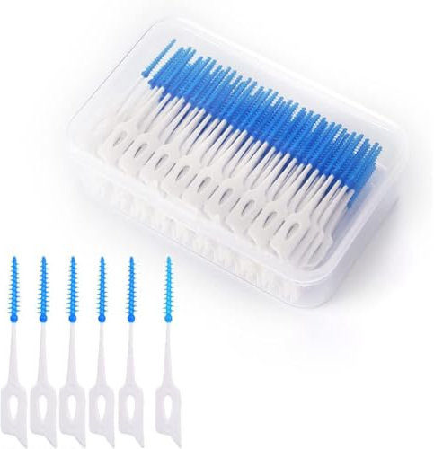 Interdental Brushes Blue, Silicone Tooth Floss Dental Picks Interdental Brush Toothpick Dental Brushes Teeth Brush Picks for Braces Oral Cleaning (a Box of 200 Pieces)