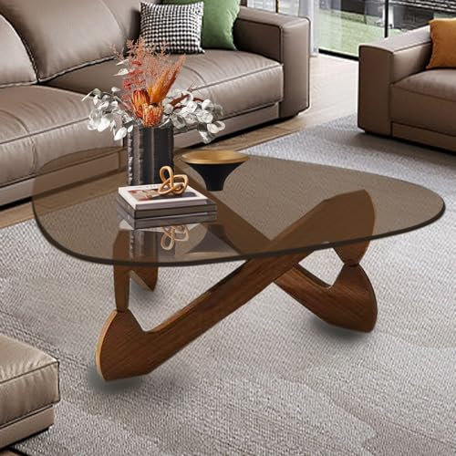 Mesa de Centro Salon Cristal Triángulo Pequeña de Cafe Madera Mesita Salon Centro Moderna