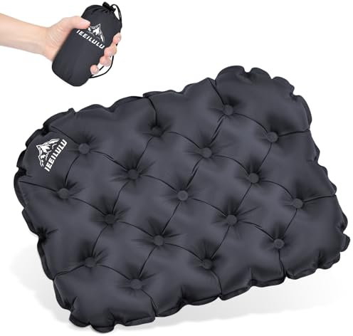IEEILULU Coussin Gonflable Camping, Coussin Gonflable Exterieur, Coussin D'assise Gonflable avec Sac de Rangement pour Camping, Extérieur, Backpacking, Voiture, Avion, Plage, Résistant à l'ea (Gris)