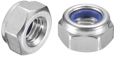 sourcing map 5 tuercas de bloqueo hexagonales de nailon M10 x 1.25, tuerca de tope de inserción de nailon autoblocante de acero inoxidable 304 para sujetadores de construcción industrial, plata y azul