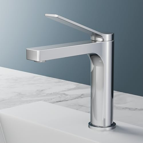 EMKE Robinet Salle de Bain Chromé, 195x173x46 mm, Laiton, Cartouche Céramique, Mitigeur Lavabo, Installation Facile, Robinetterie Cuisine avec Aérateur, Robinet pour Lavabo