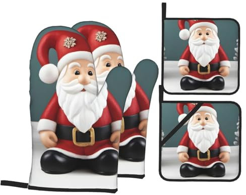 Lot de 4 maniques de cuisine et maniques de Noël pour barbecue et pâtisserie