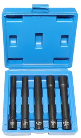DPTOOL Lot de 5 douilles à choc métrique extra profondes à 12 pans 3/8” pour pare-chocs arrière 8 mm, 10 mm, 12 mm, 13 mm, 14 mm