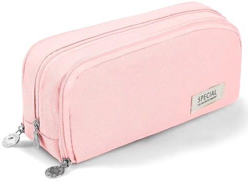 OFFCUP Trousse à Crayons, Grande Capacité Trousse Scolaire pour Garcon Fille, Sac à Crayons avec 3 Compartiments, Sac De Papeterie Organisateur pour Éclair Fourniture L'École (Rose)