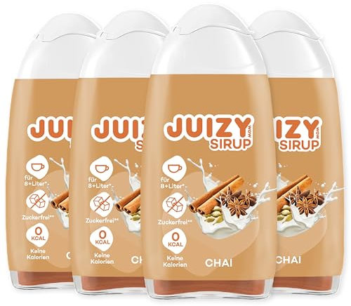 JUIZY WOW Chai Spice Latte Sirup Zuckerfrei | 4 x 65ml Barista Coffee Chai | Natürlicher Getränkesirup | Kaffee Upgrade | Zero Kalorien | Veganes Getränkekonzentrat Fertiggetränk | Milch & Kaffee