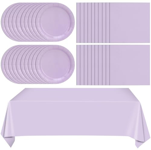 Juhap 49Pcs Light Purple Birthday Party Decorations: Plates, Napkins, Tablecloth - Purple Party Supplies for Birthday, Graduation, Wedding