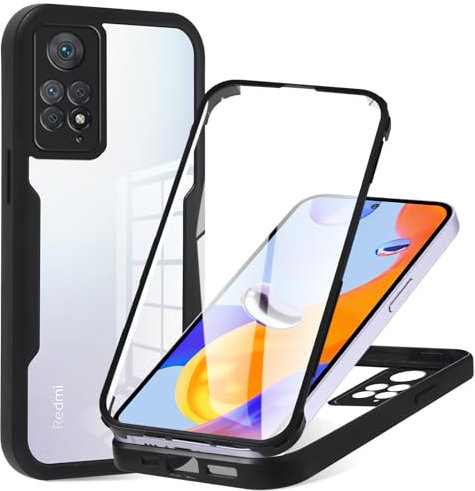 Yoedge Coque pour Xiaomi Redmi Note 11 Pro 4G/5G 6,67,360° Transparente étui Full Body Double Antichoc Housse avec Protecteur D'écran Intégré Case,Antirayures Robuste Etui Bumper Case, Noir