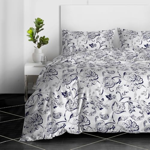 RAYBedding 2PCS Single Duvet Set 100% Egyptian Cotton Bedding Single Bed Set 400 Thread Count Floral Printed Vintage Floral Duvet Cover Single with Pillow Case