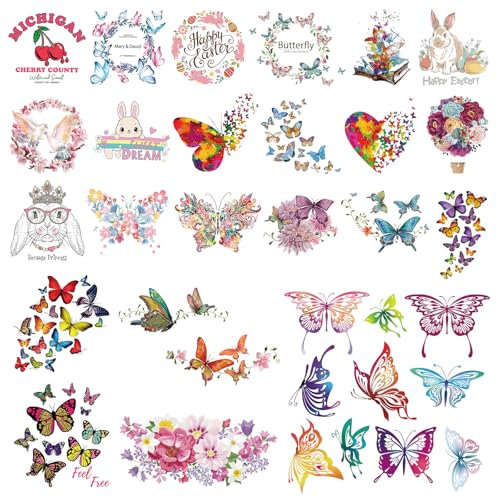 Pilikoll 24 Pcs Butterfly Theme Iron on Transfers for Clothing Colorful Butterfly Iron on Decals Butterfly DIY Iron On Stickers Butterfly Heat Transfer Patches for Clothing T-Shirt Uniform DIY Fabric
