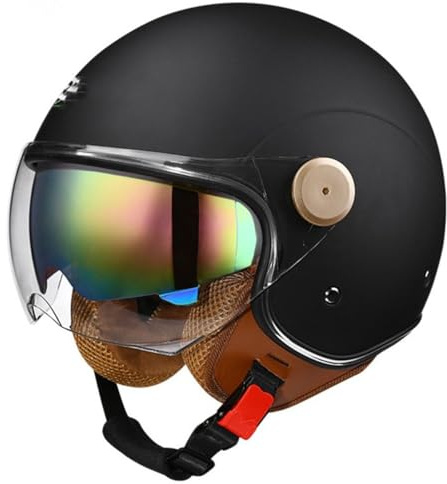 Casque Ouvert CNNGU 3/4, Demi-Casque Moto Modulable Style Rétro Vintage, Approuvé Dot/ECE, Taille L(59~60cm), Noir