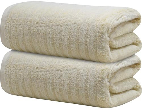 Towelogy Bamboo Bath Towels 70x120cm Quick-Drying Ideal for Adults, Gym & Travel OEKO-TEX Certified Also Perfect as Kids Bath Sheet (2, Beige)