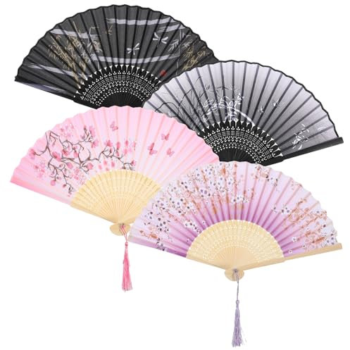 4 Stück Fächer Hochzeit, Handfächer Hand Fan Fecher Sommer Hochzeit, Hand Fan Asiatische Deko für Wedding, Geburttag, Party, Fotografie, Wand Dekoration