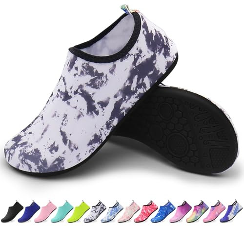 KATLKIU Chaussures de Plage Homme Femme – Chaussons Aqua Antidérapants pour Piscine, Mer, Surf, Sport Nautique – Ultra Légers & Séchage Rapide, Tie-Dye Noir 40/41 EU