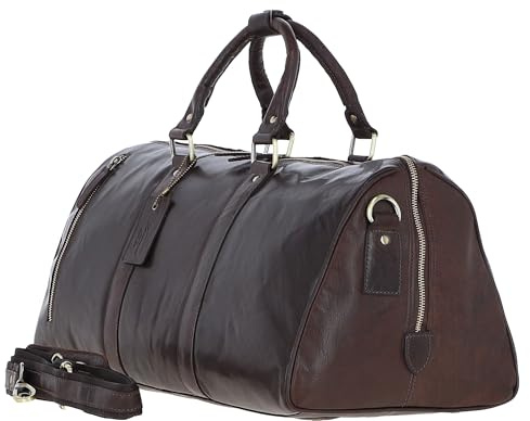 Ashwood Classic Leather Weekend Travel Bag - Men's & Women's Overnight Holdall, Gold Hardware, Large Travel Duffel with Shoulder Strap Spacious Interior & External Zip Pockets - Q-46 (Brandy)