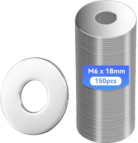 XiaoLidm 150 Stück Unterlegscheiben M6 X 18 mm Edelstahl A2-70 304, Beilagscheiben, Karosseriescheibe, Rostfreie Flat Washers U-Scheiben für Schrauben & Muttern & Gewindestange